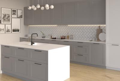 China Popular Modern Ready To Assemble Kitchen Cabinets With Sink White Kitchen Cabinet With Island for sale