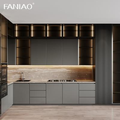 China Particleboard MDF Plywood Solid Wood With Acyclic Lacquer Matt High Glossy PVC PET Melamine Finished Kitchen Cabinet for sale