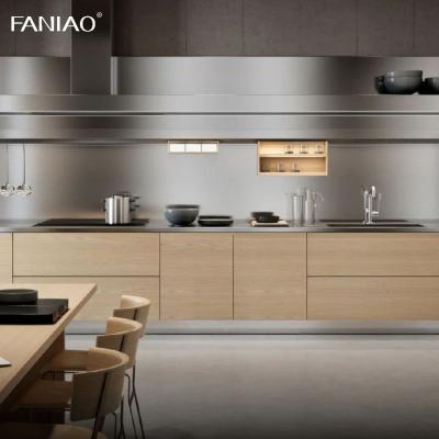 China New Smart Kitchen Stainless Cabinet Wood Grain High Gloss Kitchen Cabinets Design For Villa for sale