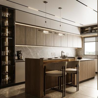 China Customized Kitchen Furniture Modern Natural Solid Wood Modular Kitchen Cabinets Villa Use Luxury Kitchen Cabinets for sale