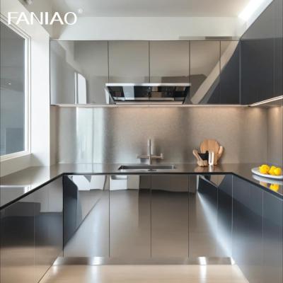 China Factory Price Modern Style Design Aluminum Kichen Luxury Island Complete Stainless Steel Kitchen Cabinet for sale