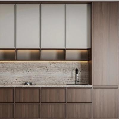 China Custom New Luxury Modern Wood Door Material Wood Grain Kitchen Cabinets for Villa for sale