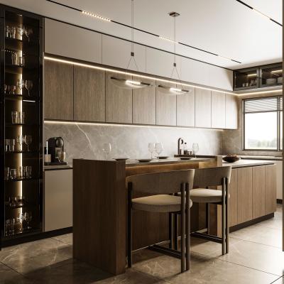 China Villa Wood Grain Complete Sets Modern Designs Solid Wood Kitchen Cabinet Sets for sale