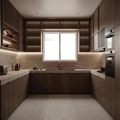 China Modern Wooden Veneer Melamine Finished Kitchen Cupboard Island White Kitchen Cabinet For Apartment for sale