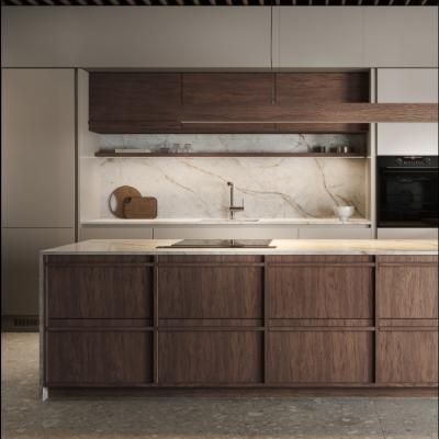 China Classic Wood Kitchen Cabinet Affordable Price Customized Wood Grain Villa Kitchen Cabinet for sale