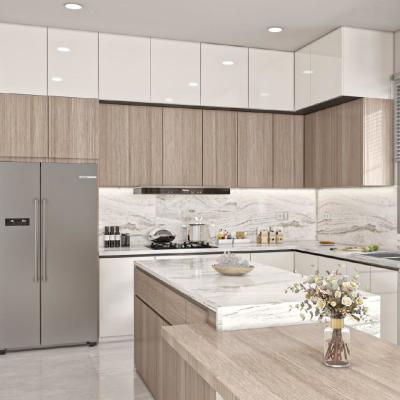 China Apartment Project Full Set Smart Modern Style Custom Cabinet Wood Grain Kitchen Cabinet For Contractors for sale