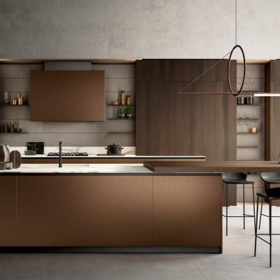 China Automatic Luxury Modern Wood Grain Kitchen Cabinets Design Home Kitchen Cabinets Unit Island for sale