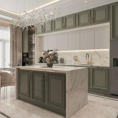 China Custom Design Complete Solid Wood Kitchen Cabinets Island Particle Board Carcass Kitchen Furniture for sale