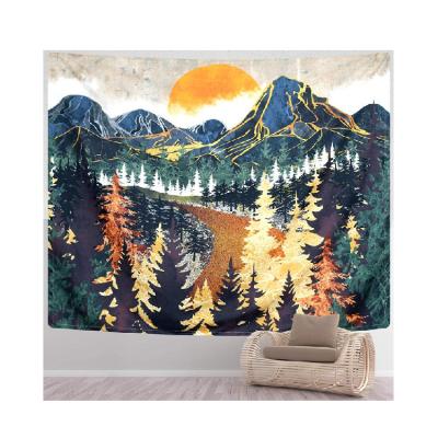 China Minimalist 3D Digital Printing Home Decor Cloth Custom Logo Printing Cotton Polyester Fabric Nature Landscape Wall Tapestry for sale