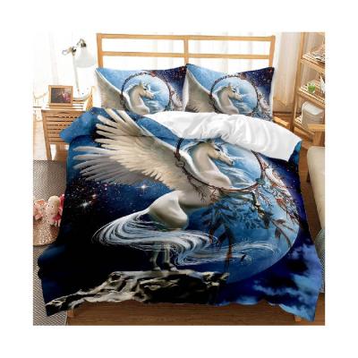 China Custom Wholesale Kids Bedroom Unicorn Print Microfiber Duvet Cover 3pcs Folded Canvas Bedding Sets for sale