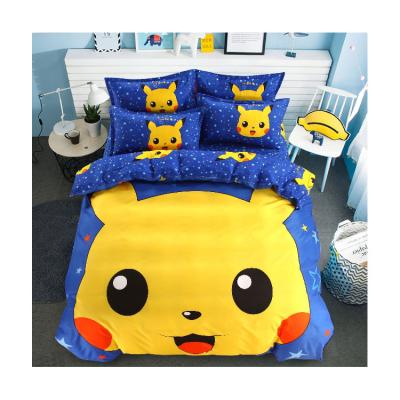 China Custom Folded 5 Pcs Cheap Home Textile Bedding Set Digital Printing Cute Bikachu Cartoon Bedspread Decoration Bedspreads For Kid for sale