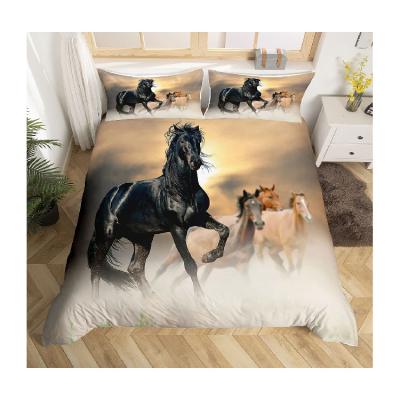 China Luxury Folded 3 Pcs Duvet Cover Set 3D Horse Print Duvet Cover 100% Polyester Microfiber Sheet Set For Adult for sale