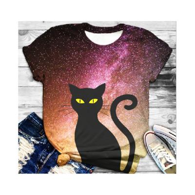 China Anti-wrinkle Summer Casual Wear Custom Design Your Own Tee Shirt Digital Printing Cartoon Cat Sublimation Tshirt for sale