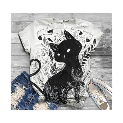 China Custom Hot Selling Black Men's Cat Art 3D Digital Anti-Wrinkle Printing Casual Shorts Sleeve Loose T-shirt Summer for sale