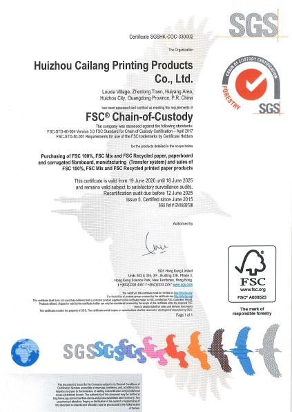 FSC - Huizhou Cailang Printing Products Co., Ltd.