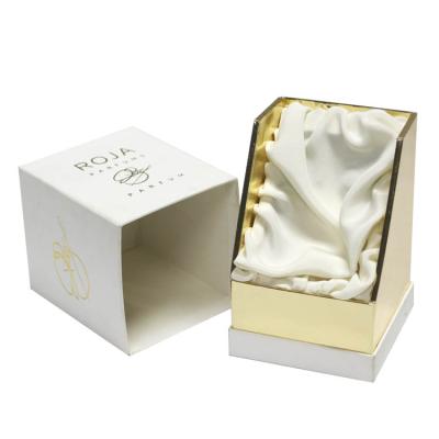 China Handmade beauty color paper cosmetic perfume gift box with satin fabric for candle packaging box for sale