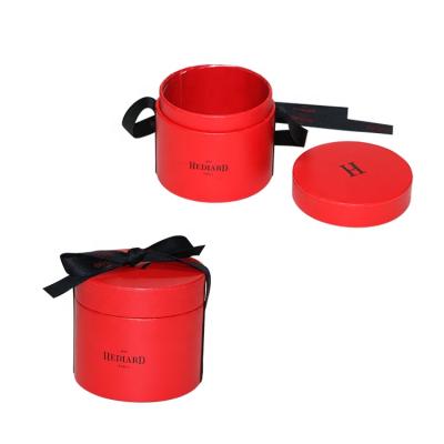 China Handmade Custom Size Cylinder Cardboard Tube Packaging Round Red Paper Boxes Gift Round Box With Ribbon for sale