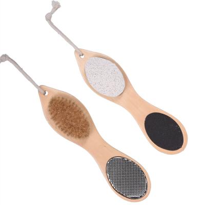 China Natural Wooden Callus Remover Callus Remover Multi Purpose 4 in1 Feet Pedicure Tools With Foot Scrubber Pumice Custom Logo for sale