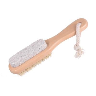 China All natural Hot-selling SPA handle foot massage brush pumice stone and bristle wood combination for sale