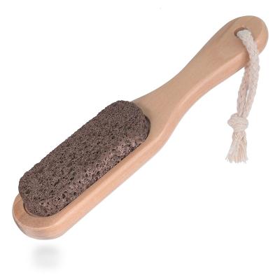 China Callus Remover Massage Volcanic Stone Brush Wood Handle Scrub Foot Stone Wash Rub Foot Pumice Bath Stone for sale