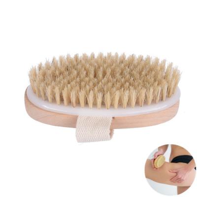 China EXFOLIATING Body Skin Clean Oval Shape Bath Body Brush Handheld Boar Bristle Wooden Body Brush for sale