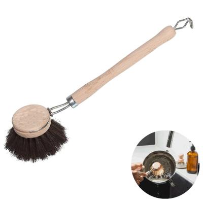 China Natural Fiber Viable Bristle Design Durable Heat Resistant Pot Brush with Comfortable Beech Handle, for Cleaning Pots Pans for sale