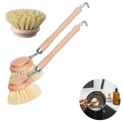 China Home Sustainable Kitchen Dish Brush Beech Long Handle Cleaning Brush Sisal Stiffens Natural Brush for sale