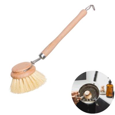 China Detachable Bamboo Eco Friendly Natural Sustainable Kitchen Beech Tampico Sisal Dish Cleaning Brush With Wooden Handle for sale