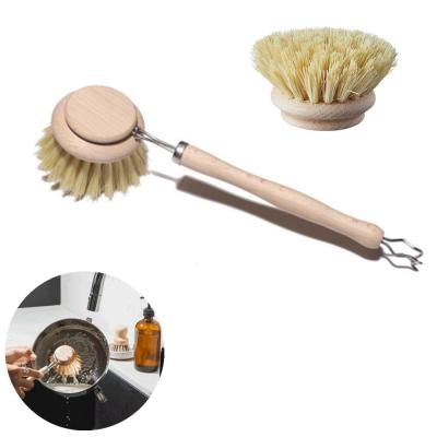 China Sisal Sustainable Natural Eco-Friendly Wooden Dish Zero Waste Bamboo Pot Bottle Handle Kitchen Cleaning Bamboo Brush for sale