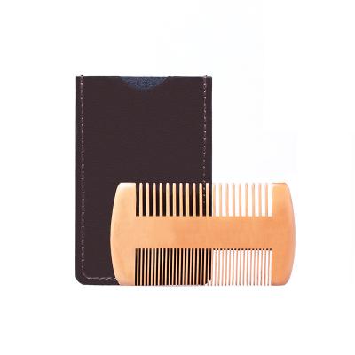 China Home Customized Highest Quality Wooden Logo Double Sided Pearwood Wooden Beard Comb for sale