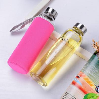 China Sustainable Portable Sports Glass Water Bottle With Thermal Insulated Sleeve / Neoprene Cover / Nylon Sleeve for sale