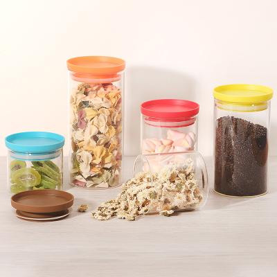 China Sustainable Kitchen Food Canister Sets Kitchen Storage Glass Jar With Plastic Lid for sale