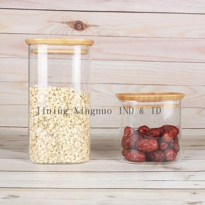 China Square Stackable Eco-Friendly Kitchen Borosilicate Glass Food Storage Jars Set With Bamboo Lid for sale