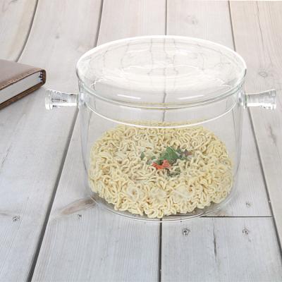 China Handle Borosilicate Glass Cup Salad Instant Noodle Pot Viable Fruit Bowl With Lid for sale