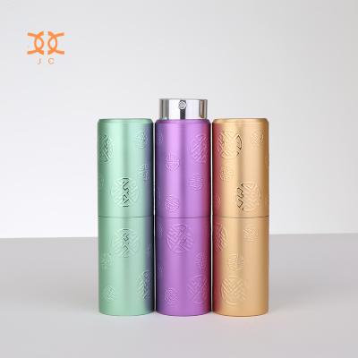 China Silkscreen Printing JZC 15ml Spray Plastic Perfume Bottle Refill Unique Airless Displacement Aluminum Perfume Bottle for sale