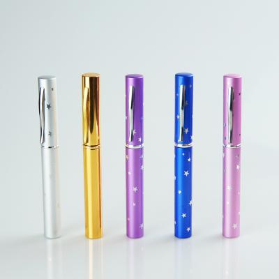 China Personal Care 5ml 8ml Colorful Refillable Pen Shaped Aluminum Perfume Spray Pocket Bottle for sale