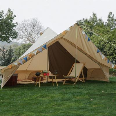 China Straight Tying Type Poly Cotton Canvas Sun Shelter Outdoor Glamping Bell Tent With Big Tent Canopy for sale