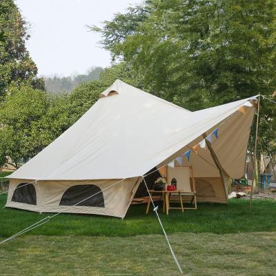 China Straight Tie Type 4M Outdoor Sun Shelter Cotton Canvas Luxury Bell Tent With Big Tent For Camping for sale