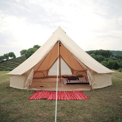 China Straight tie type double doors high quality glamping luxury canvas bell tent camping bell canopy tents for sale for sale