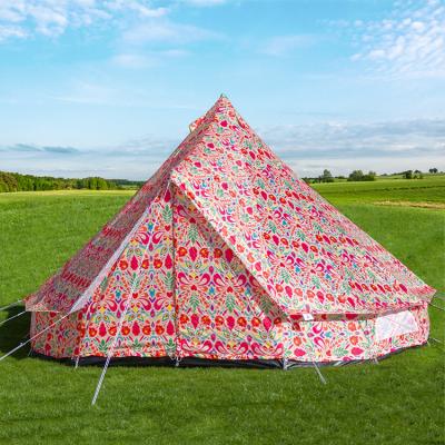 China Straight tie type 5M Mongolian outdoor yurt tent 5 person cotton canvas bell tent camping winter tents with stove jacks for sale