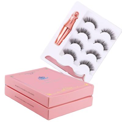 China Long Custom Logo 2019 New Product Ideas Natural Magnetic False Eyelash Eyeliner Set Magnet Eyelashes 4 Pairs for sale