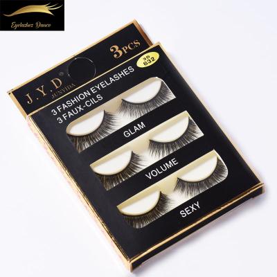 China Long Natural Wholesale 3 Pairs Natural Handmade Eye Lashes Magnetic Eyelashes Soft 3D False Eyelashes Handmade for sale