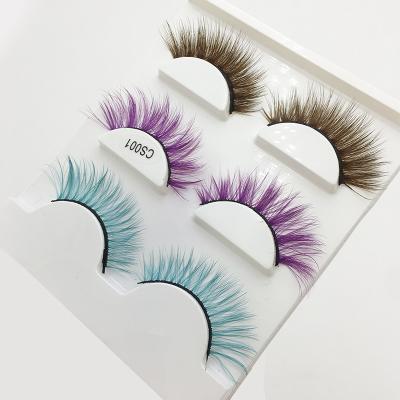 China Handmade Pure Thick Natural 3 D Mink Eyelash 3 Pairs Colorful Extended Mink Lashes for sale