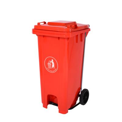 China Best Price Stocked Public Plastic Pedal Trash Can 120 Liters With Wheels for sale