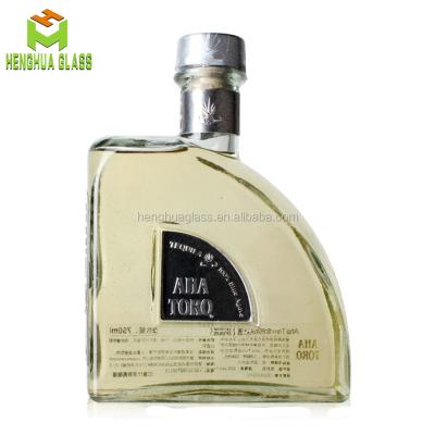 China Custom Empty Glass Tequila Sector Shape 750ml Liquor Bottle Tequila Spirit Glass Bottle With Screw Cap for sale