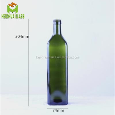 China 1000ml Olive Oil Bottle 1L 1 Liter Marasca Frying Oil Glass Dark Green Square Glass Bottle 32oz for sale