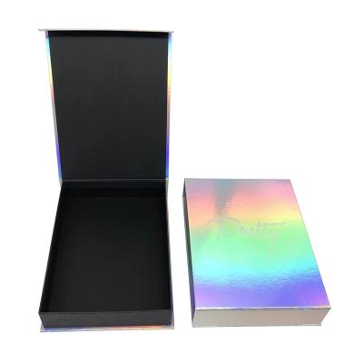 China Customized Holographic Printing Iridescent Iridescent Gift Box Recyclable Logo Rigid Cardboard Magnetic Lash Product Cosmetic Square Eyelashes for sale