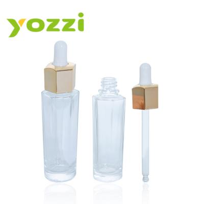 China Wholesale 30mL Hexagon Bottle Cosmetic Dropper Electroplating Blowing Glass Bottle With Screen Printing Custom for sale