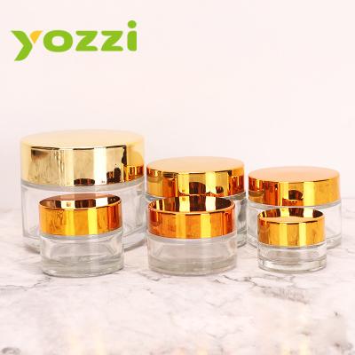 China 250g Yozzi Eye Cream Jar Cosmetic Glass Cream Bottle Cover Cream Bottle Gold Cosmetic Jar for sale