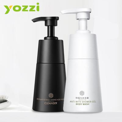 China Shampoo Free Sample 200ml 300ml White Tapered PET Shower Gel Bottle Empty Shampoo Bottle With Pump for sale